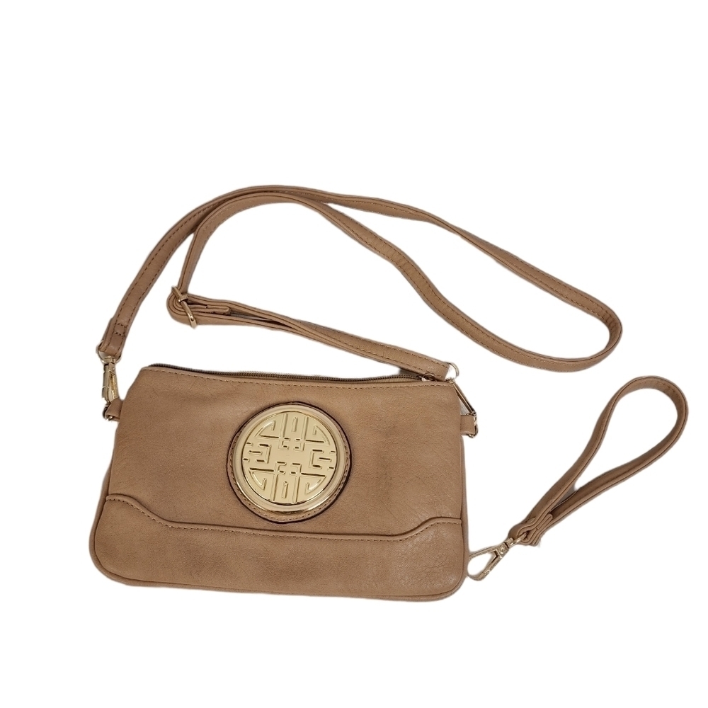 Tan Women's Wristlet Bag With Adjustable Shoulder Strap